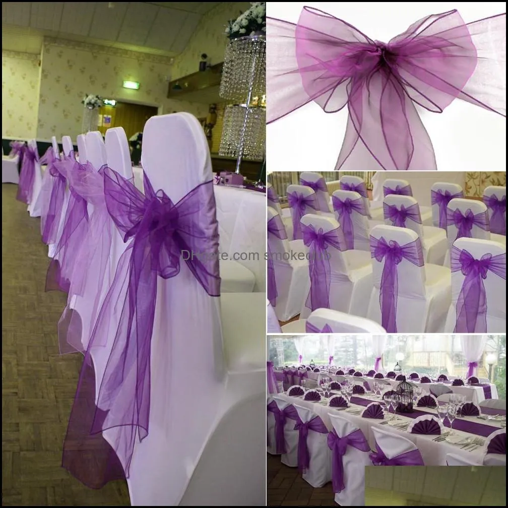 Organza Chair Sash Bow For Cover Banquet Wedding Party Event Xmas Decoration Supply