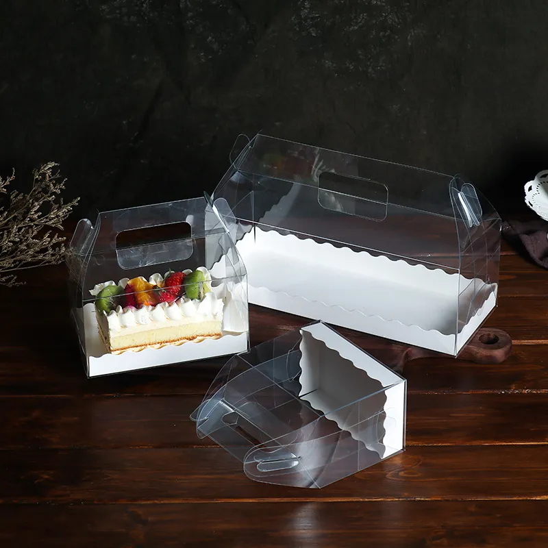 Rensa Pet Cake Box med Handtag Ost Swiss Roll Förpackning Box Portable Baking Party Dessert Boxes