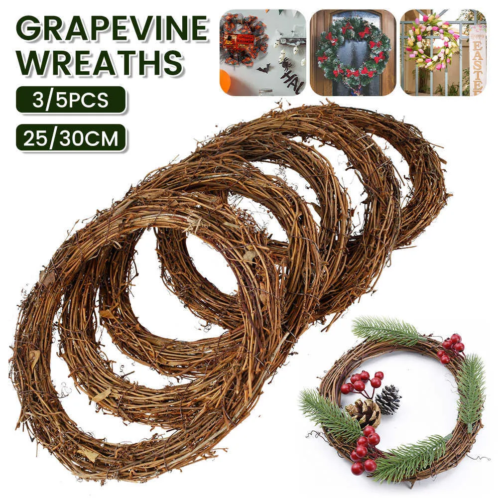 25/30 cm Corona di Rattan Di Natale Corona Intrecciata FAI DA TE Tessuti A Mano Vite Viti Ghirlande Artigianato per la Cerimonia Nuziale Halloween Holiday Decor Q0812