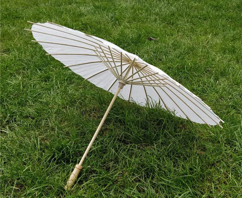 32 Inch Diameter White Wood Bamboo Paper Umbrella Parasol