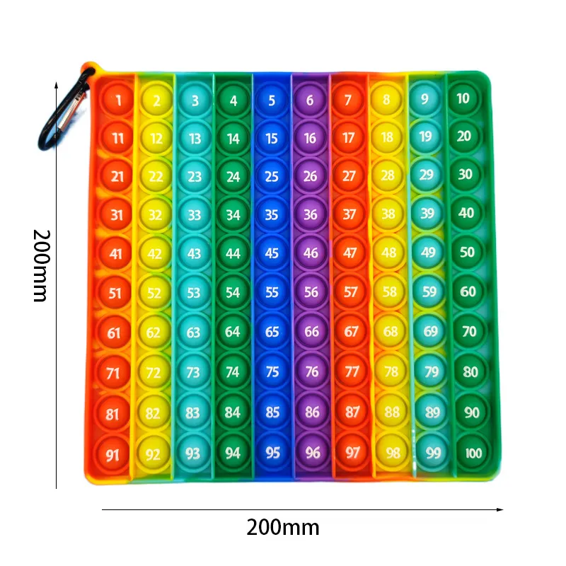 Таблица умножения Push Bubble Fidget Toy 1-100 номеров 58.5 * 22,5 см с цифровым образовательным силиконовым стрессом Возвращение сенсорных игрушек LLA983