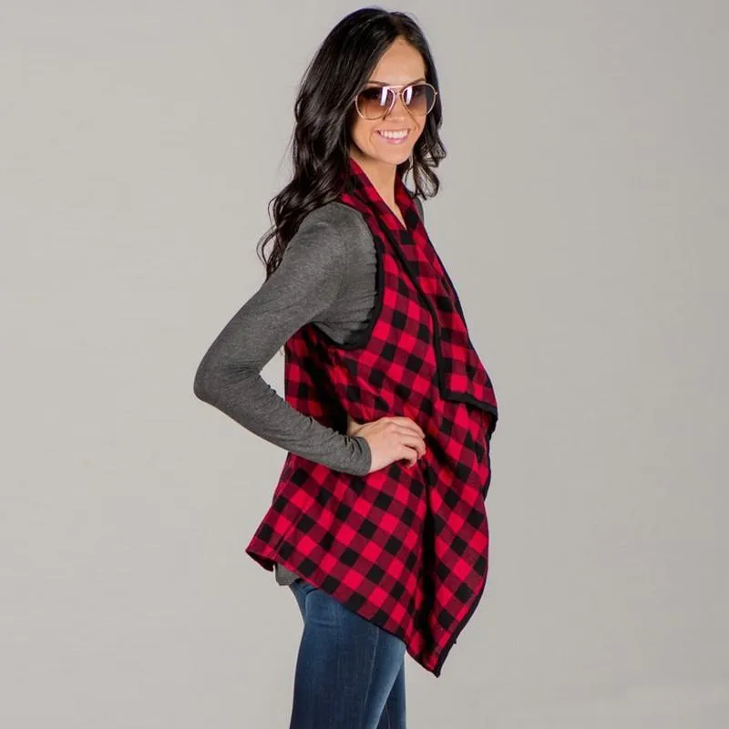 Women Plaids Vests Sleeveless Jackets Spring Autumn Fashion Lapel Thin Coat Checkered Outwear Feminino Tops
