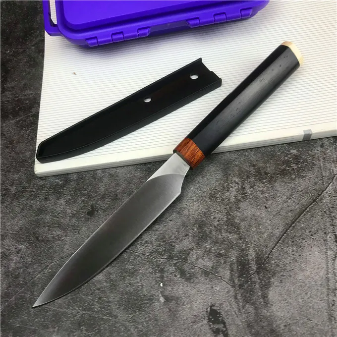 Coltello da frutta da cucina fisso Bade Shiiping veloce 9Cr14Mov Lama in raso Manico in ebano Coltelli dritti Attrezzi da esterno con Kydex