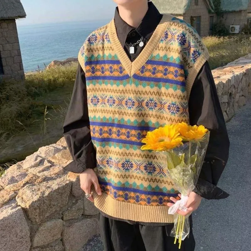 Camisolas Masculinas Camisola Colete Roupas de Outono Quente Sem Mangas Pulôveres Casaco Moda Coreana Juventude Tendências 2021