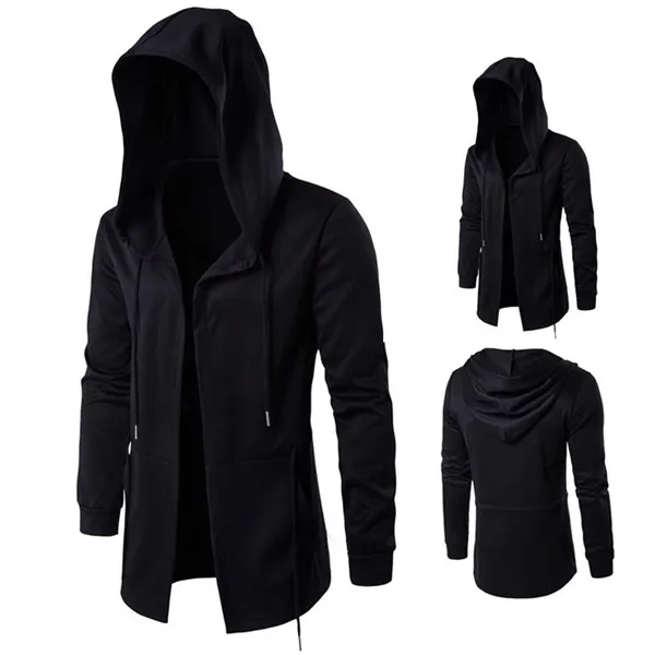 Long Design Hoodies Men Fashion Hip Hop Sweatshirt Streetwear Black Gown Coats Men Hooded Cloak Mantle Hoodie 5XL Sweatshirts Y0809