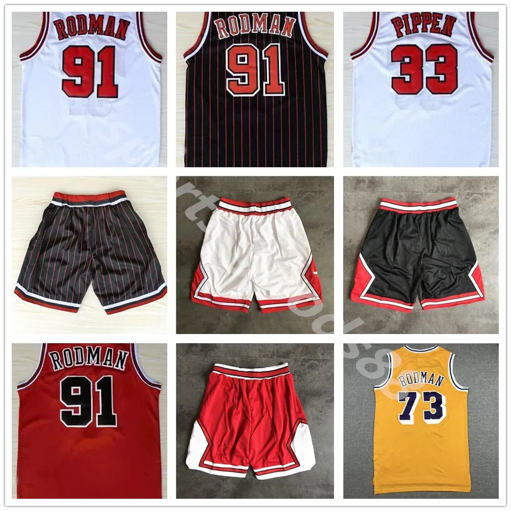 최고의 남성 스포츠 셔츠 자수 1 # 데니스 로즈 저지 레드 웜 91 # Dennis Rodman 레드 화이트 블랙 33 # Scottie Pippen Jersey Stitched