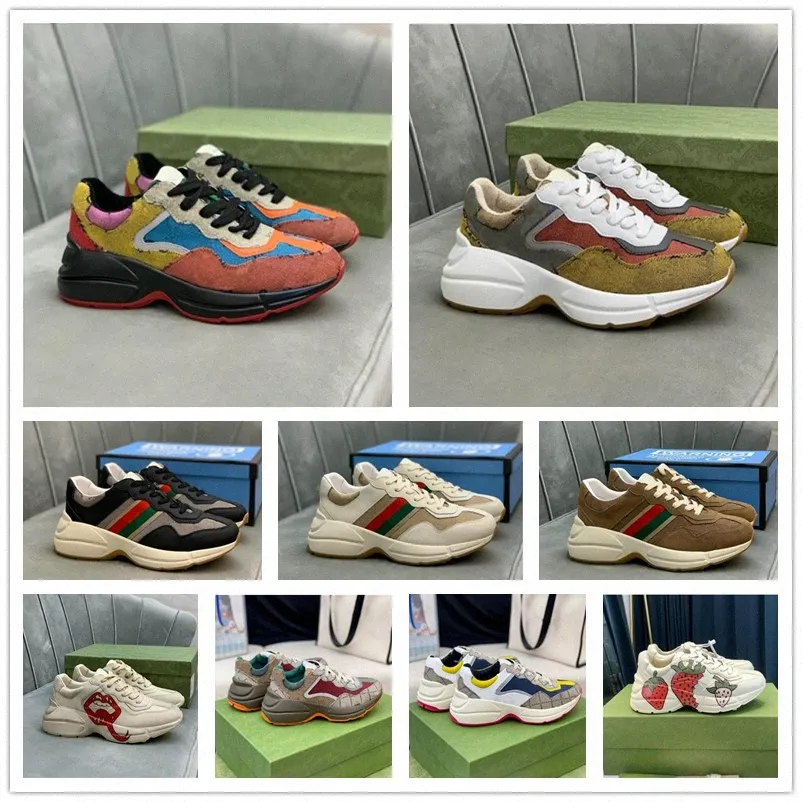 Włochy projektanci swobodni buty luksusowy but wielokolorowy rhyton kobiety sneakery trenerzy vintage chaussures panie projektant butów sneaker z pudełkiem