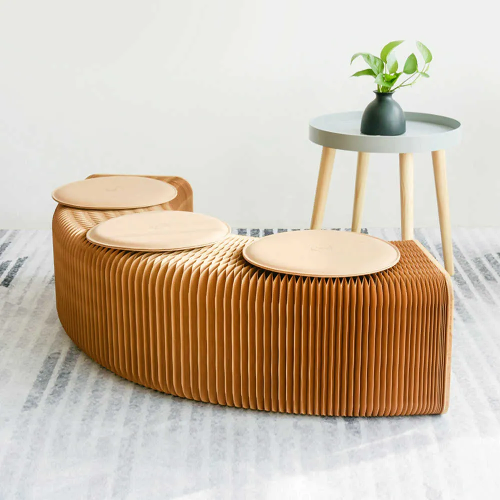 Modern Design Accordion Folding Paper Stool Sofa Chair Home Kraft Paper Bench X0710