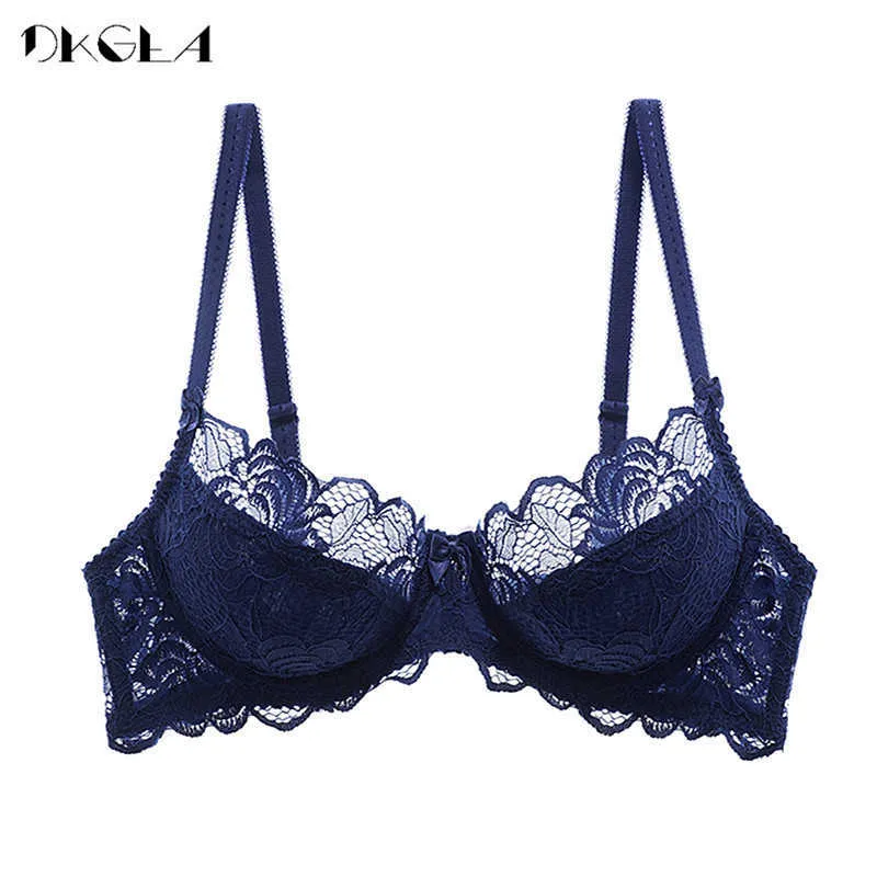 Cheap Women's Lace Brassiere Sheer Underwire Plus Size Ultra-thin Bras Large  Hollow out Underwear