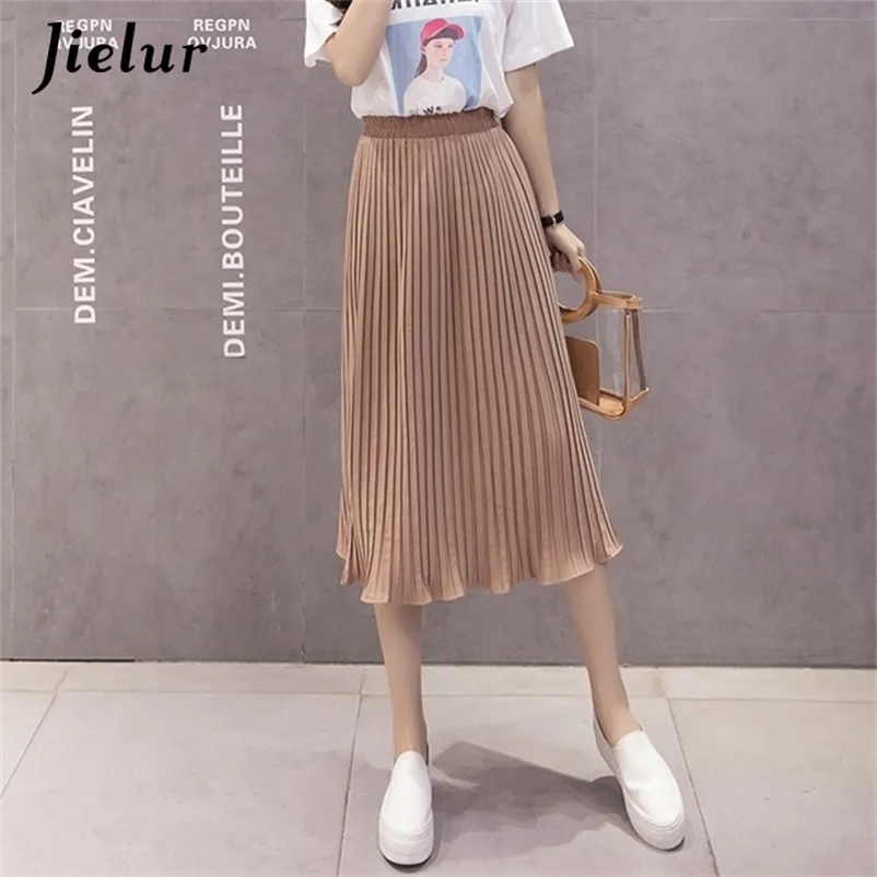 Jielur 6 Farben Koreanische Mode Sommer Rock Weibliche Chiffon Hohe Taille Gefaltete Röcke Damen S-XL Harajuku Faldas Mujer 210310