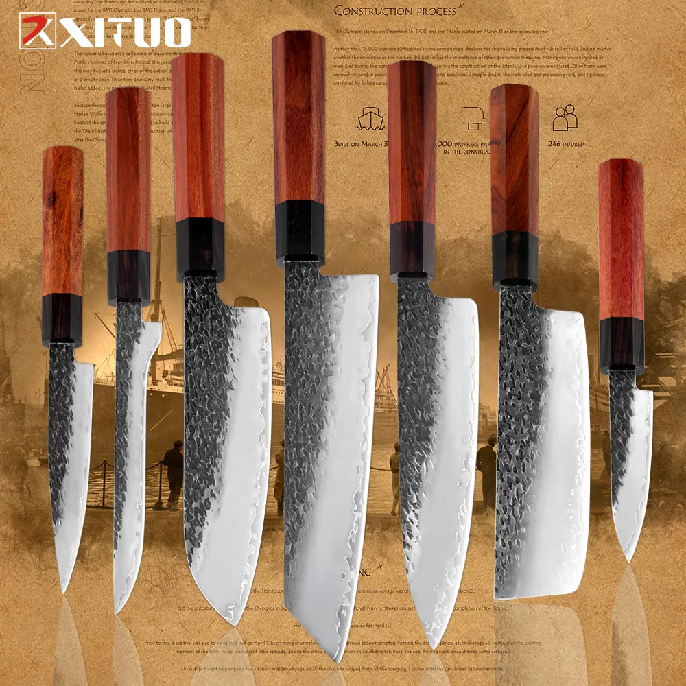 XITUO Kitchen Chef Knife Three-layer Steel Handmade Forged Sharp Cleaver Kiritsuke Boning Santoku Paring Knives Cooking Tools