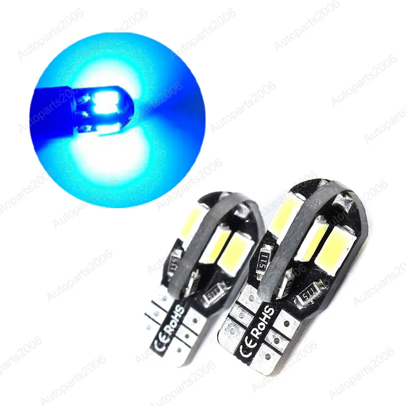 50Pcs/Lot Blue T10 W5W 5630 8SMD LED Canbus Error Free Car Bulbs 168 194 2825 Clearance Lamps License Plate Reading Lights 12V