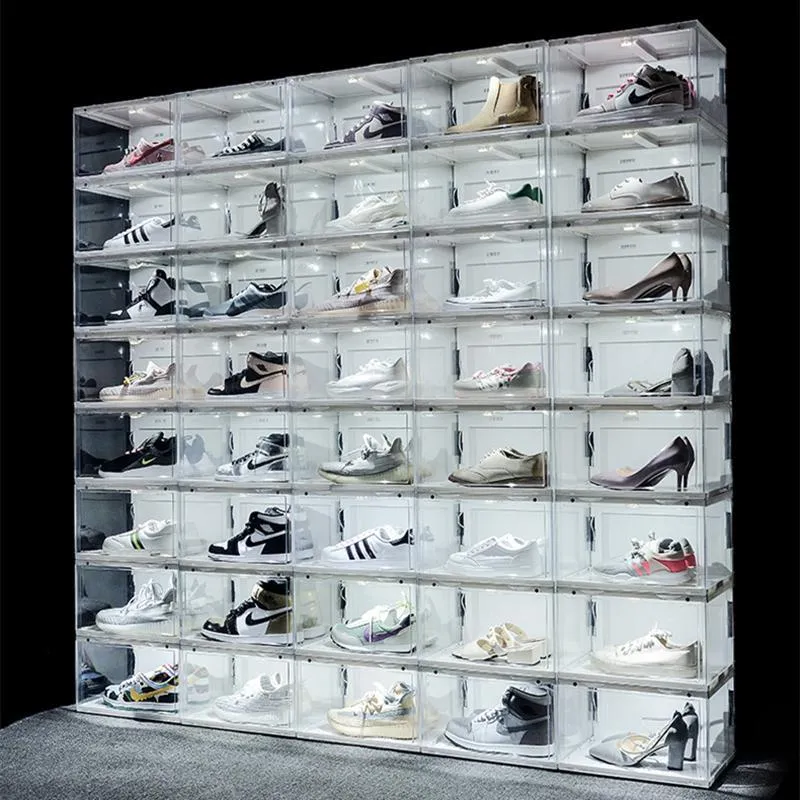 New Sound Control LED Light Clear Shoes Box Sneakers Storage  Anti-ossidazione Organizer Espositore da parete per scarpe