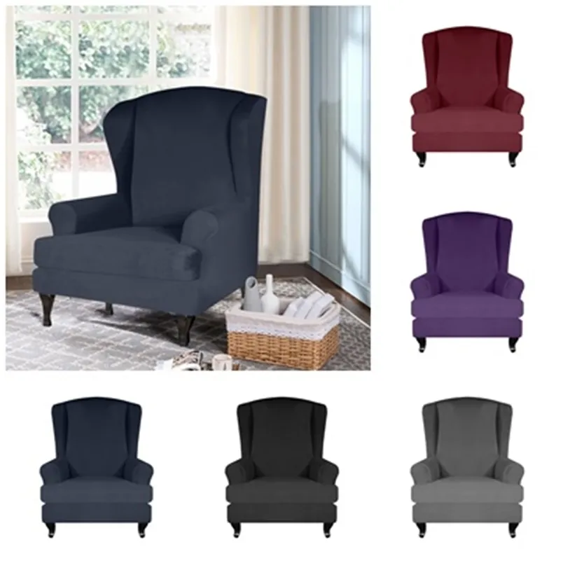 Skrzydło Krzesło Pokrywa All-Inclusive Wingback Chair Protector Elastyczny fotel Slipcover do domowej kanapy Krzesło obejmuje 211102