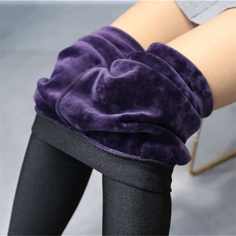 High Quality Winter Warm Women Leggings Plus Thick Velvet Mink Cashmere Waist Glossy Pants Femme 211130