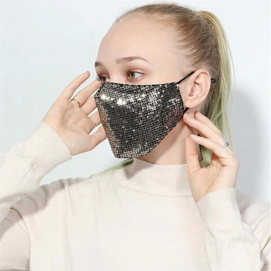 Sequin Cotton Face Mask Fashion Bling-Bling Glitter Anti PM2.5 Dust Mouth-Muffle Cover Washable Reusable Half Face Mask for Party Unisexa58