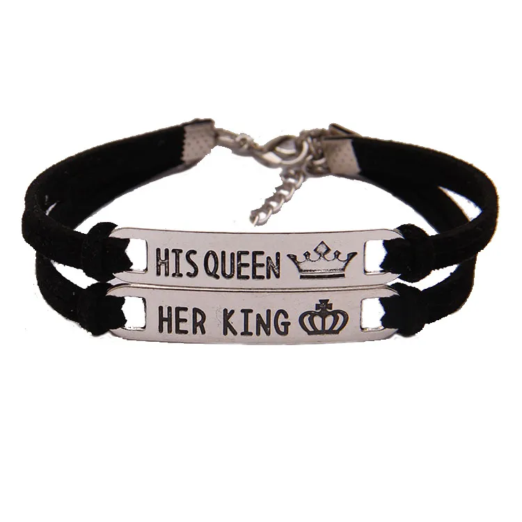 2 Style His Queen Her King Black Classic Lover Bracciali Bracciale coppia in acciaio inossidabile Accessori per gioielli di moda Regali