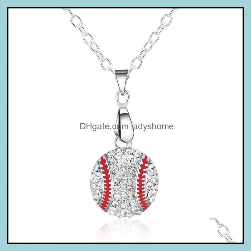 Charm Rhinestone Baseball Necklace Softball Pendant Necklace Love Heart Sweater Jewelry Accessories Party Favor Gifts HWE8166