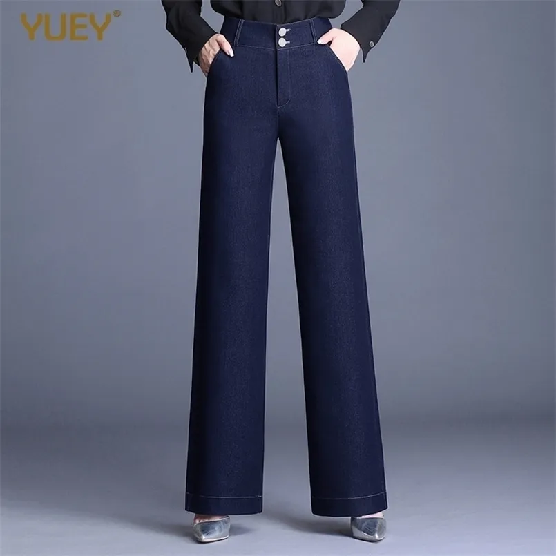 Kadın Siyah Mavi Geniş Bacak Kot Düz Yüksek Bel Büyük Boy Düz Örtü Sonbahar Kış Streç Denim Pantolon Kalın M ila 6XL 210809