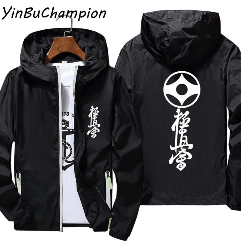 Kyokushin Karate Hooded Mens Zipper Reflective Windbreaker Skin Sun Protection Thin Breathable Coat Outdoor Sports Jackets 210811