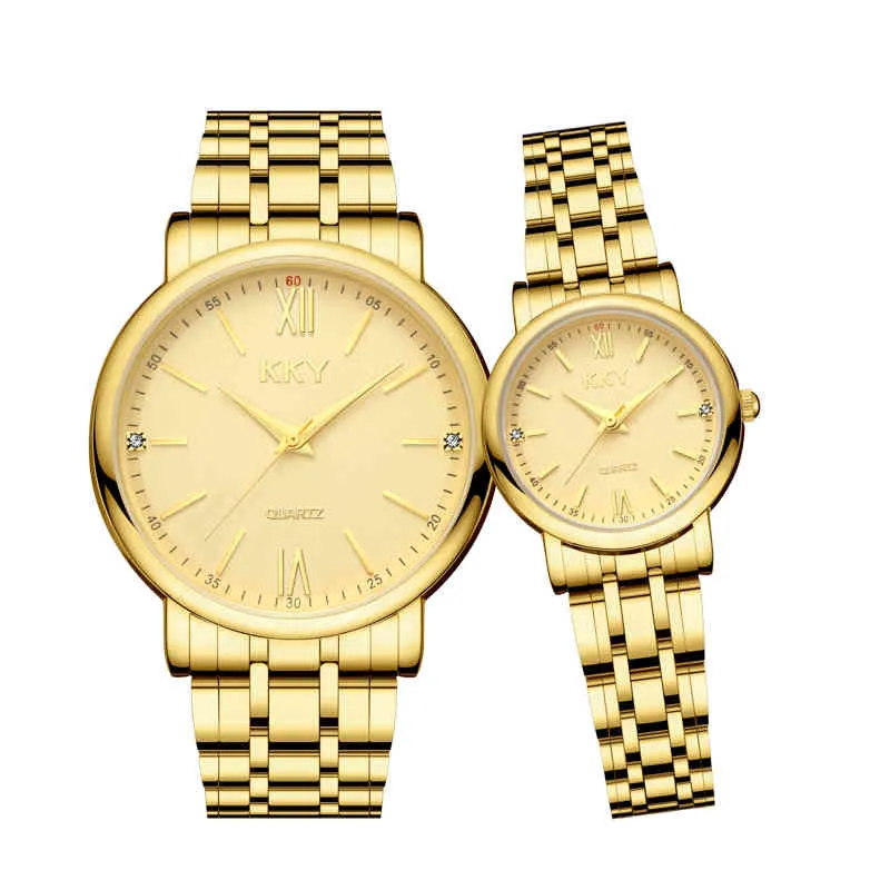 Couple Gold Luxe Kky Marque Quartz Montre-Bracelet Entreprises Affaires Hommes Montres Women Montres Full-Steel Paire Hour