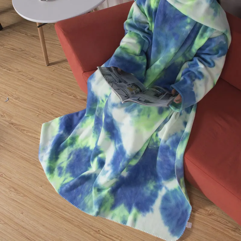 Couverture de télévision paresseuse de loisirs avec manches, châle chaud pour la maison, couverture de canapé, teinture par nouage, couette de climatisation