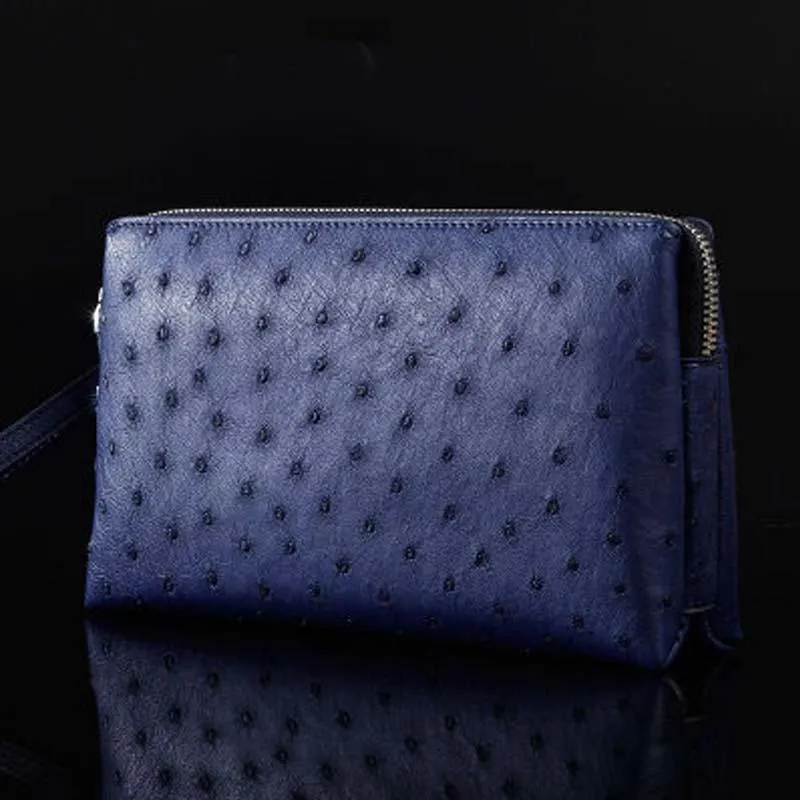 イブニングバッグOuri Real Ostrich肌の女性女性の財布青いハンドバッグクラッチバッグ