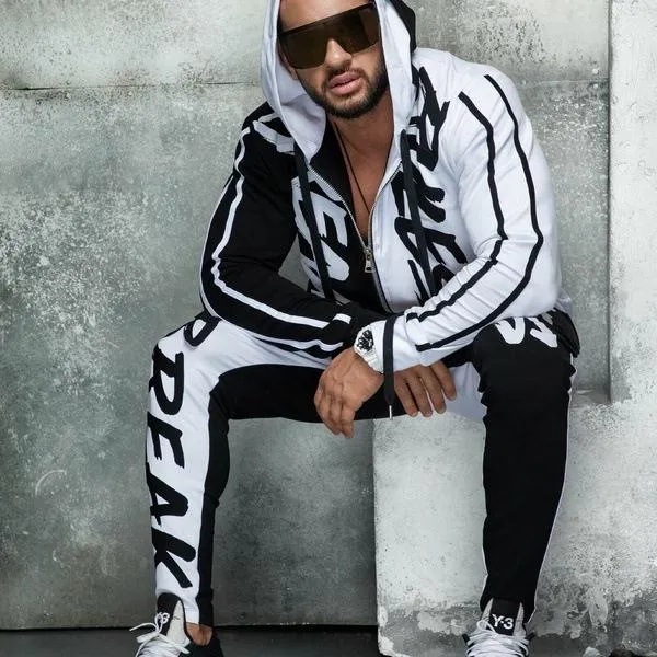 2024 Men s Tracksuit Casual Hooded Sportswear Colorblock Zipper Cardigan Autumn 2 Piece Hip Hop Outfit