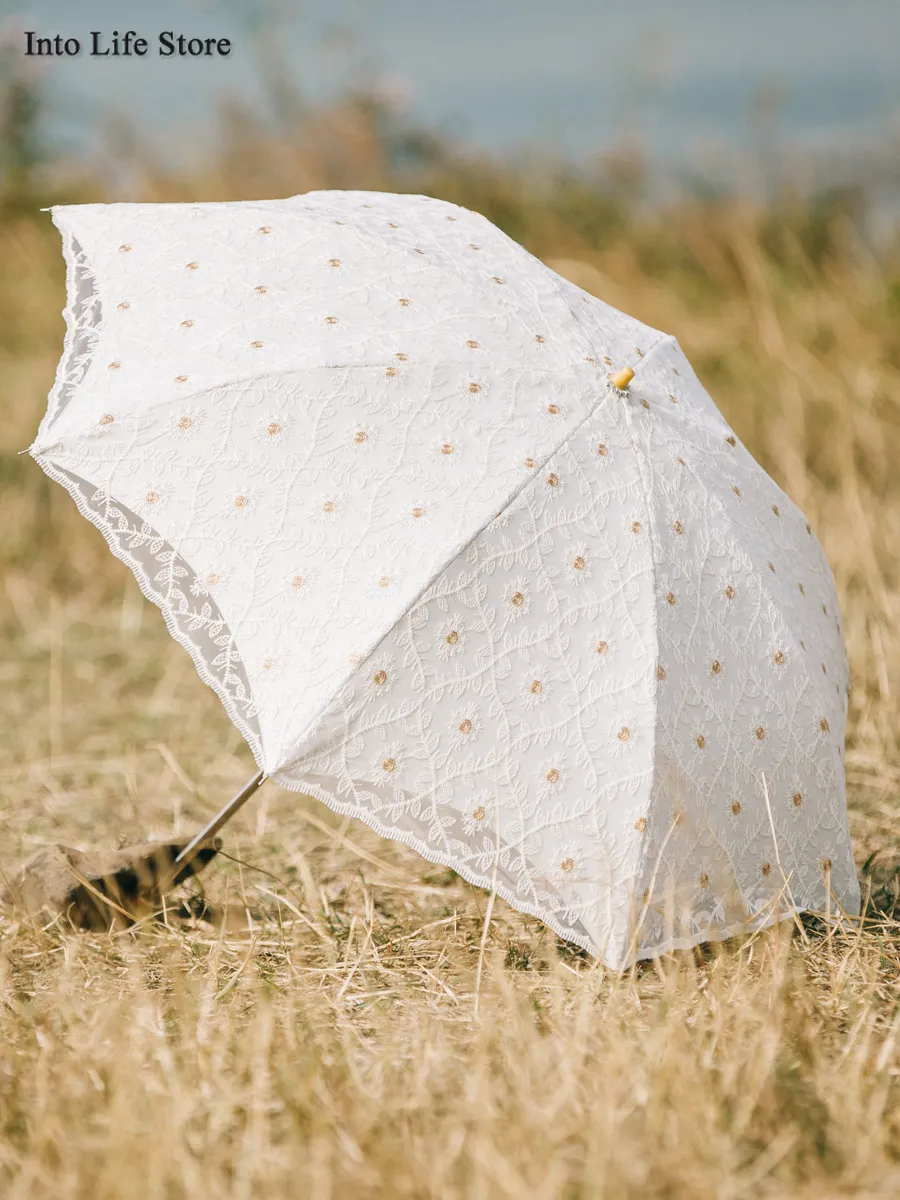 Mini Sun Paraply Beach UV Små Lace Ladies Paraplyer Rain Women Folding Super Light Små presentidéer UPF50 +