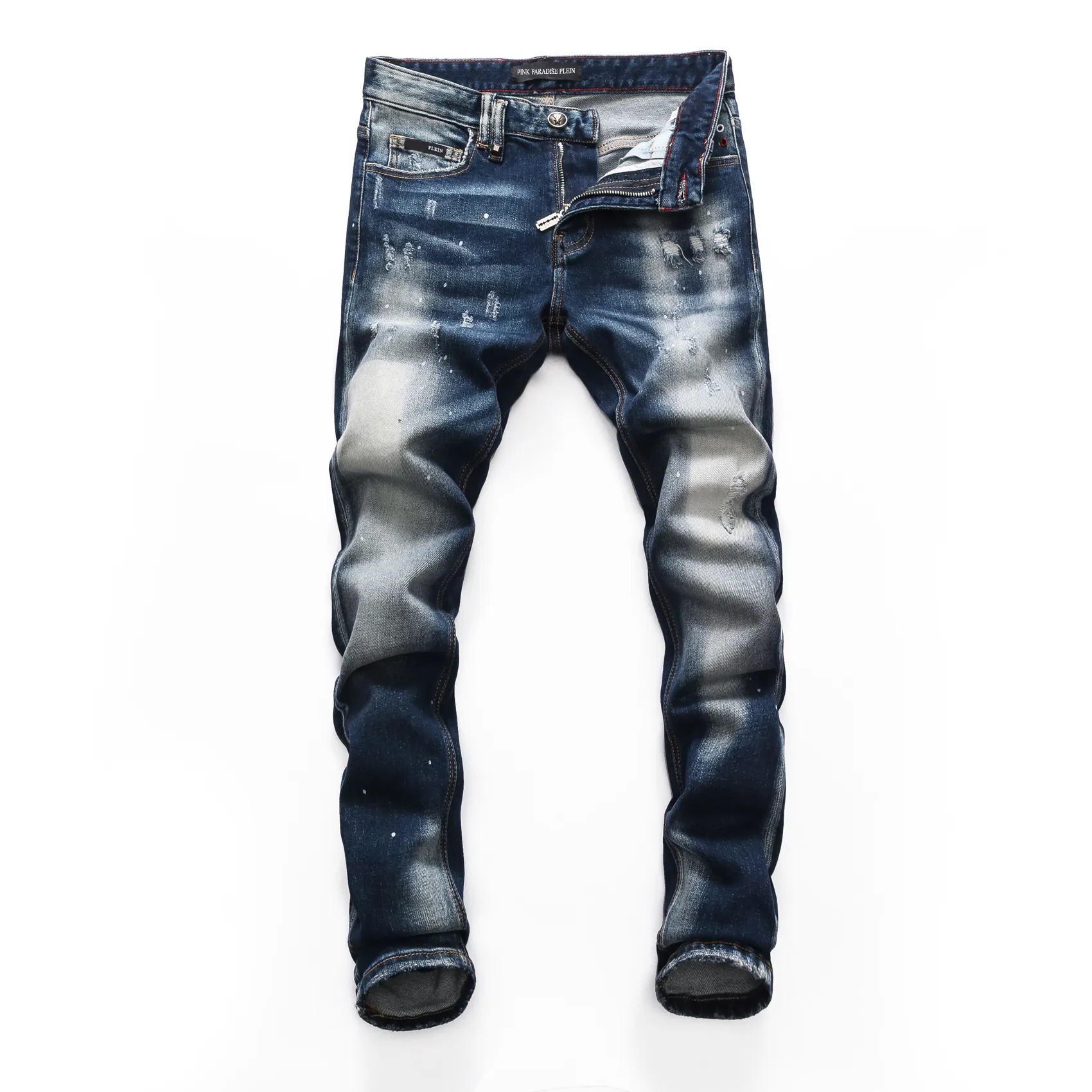 ROZE PARADIJS PLEIN Klassieke Mode Man Jeans Rock Moto Mens Casual Design Gescheurde Jeans Verontruste Skinny Denim Biker PLEIN Jeans 274q