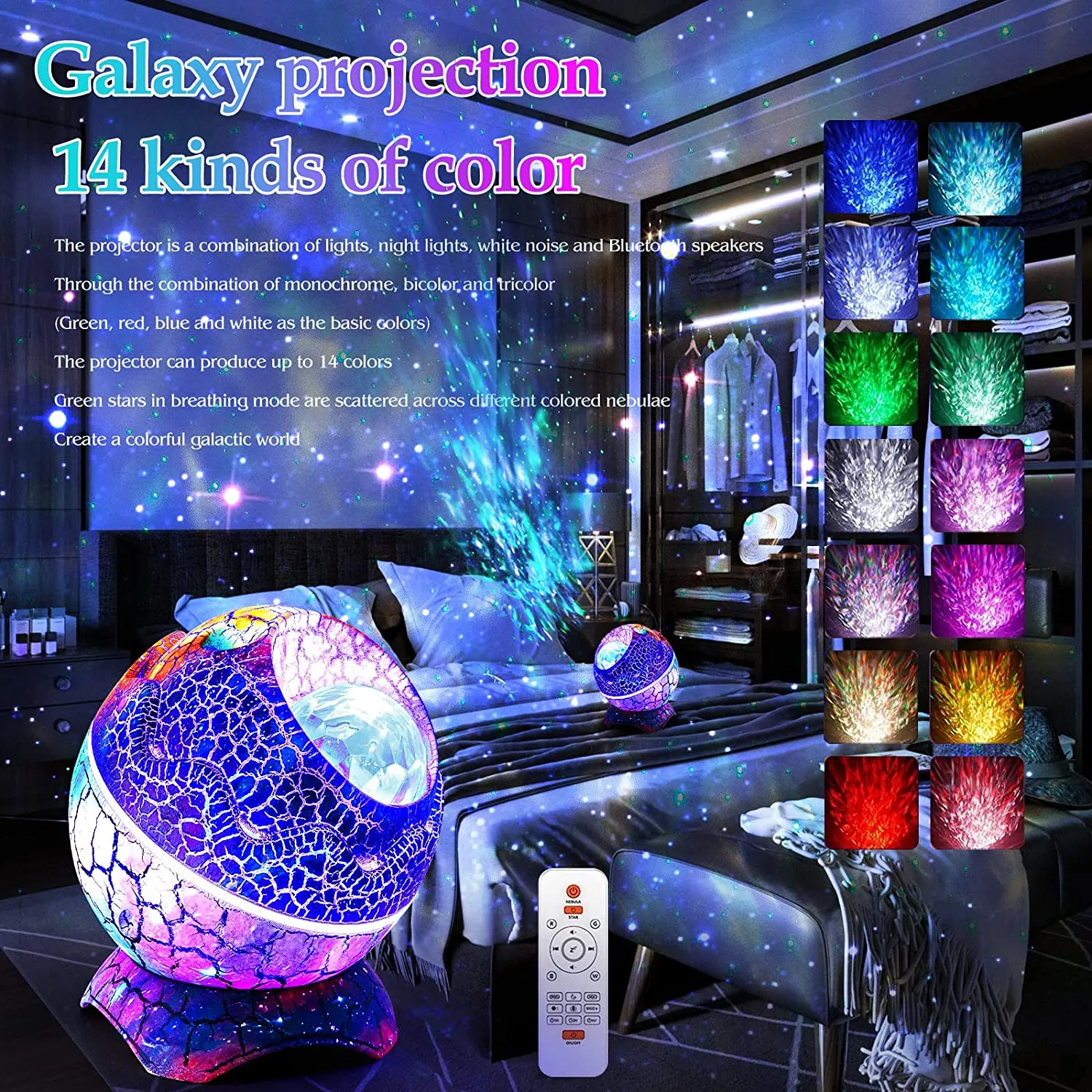 USB Star Night Light Music Vague Deau Étoilée LED Sallume À Distance  Bluetooth Projecteur Rotatif Coloré Lampe De Décoration Activée Par Le Son  Du 18,29 €