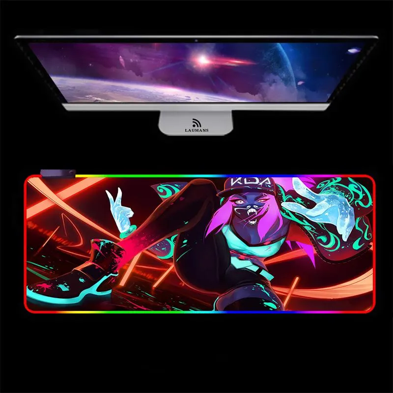 Tapis de souris repose-poignets AKALI tapis de souris RGB tapis de jeu Gamer ordinateur rétro-éclairé Mause grand clavier de bureau XXL tapis de souris LED