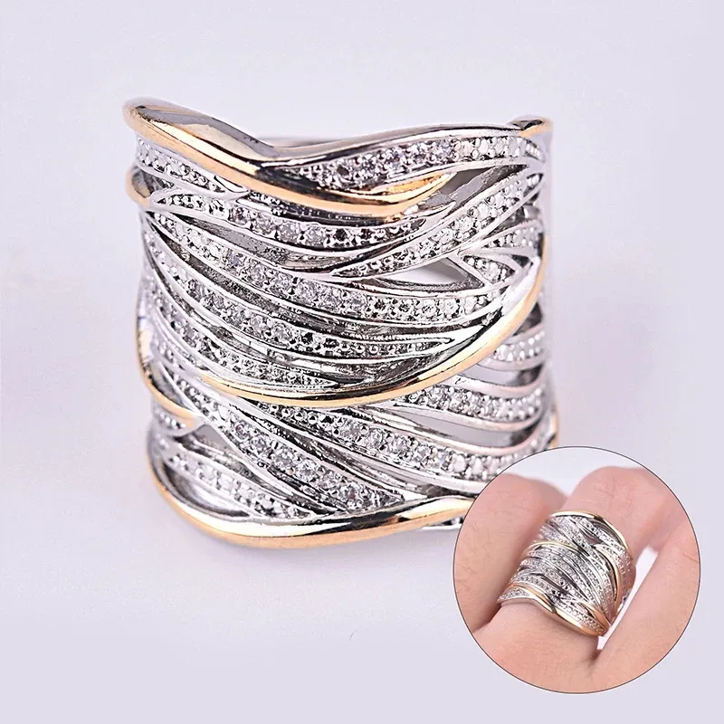 Engagement Ring Fashion Gold Silver Color Multi Layer Ring Jewelry Luxury Full Crystal