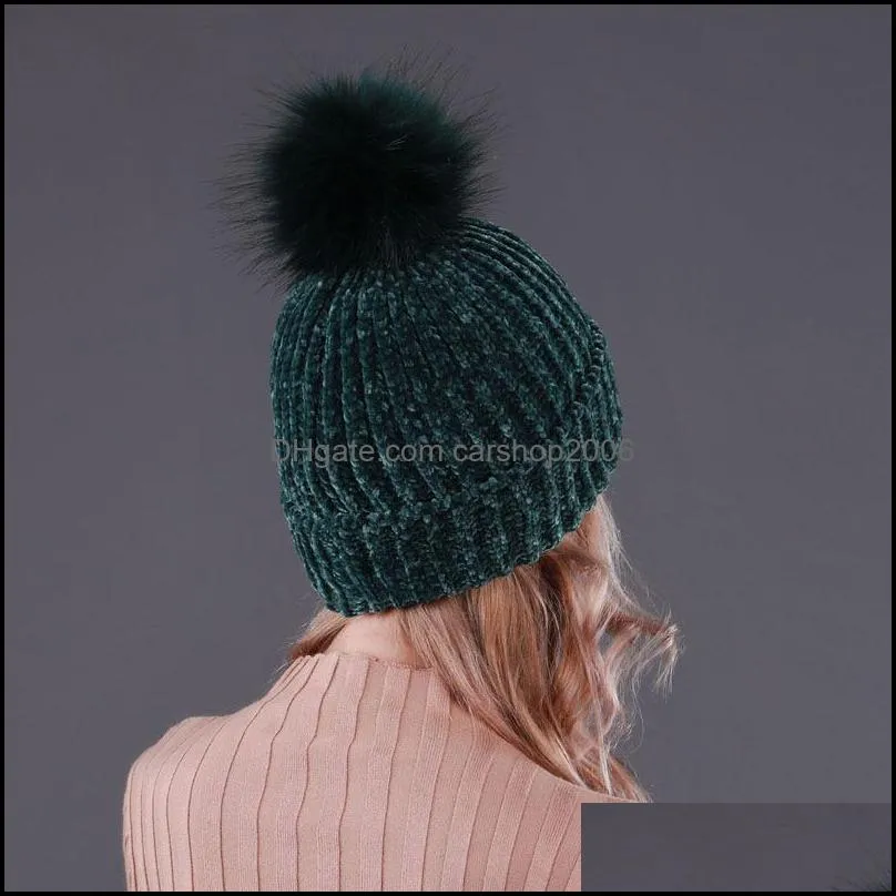 Women Fashion Winter Hat Adult Soft Stretch Cable Warm Knitted Wool Hat Outdoor Leisure Poms Beanies Hat Women`s Skull Cap DBC VT0797