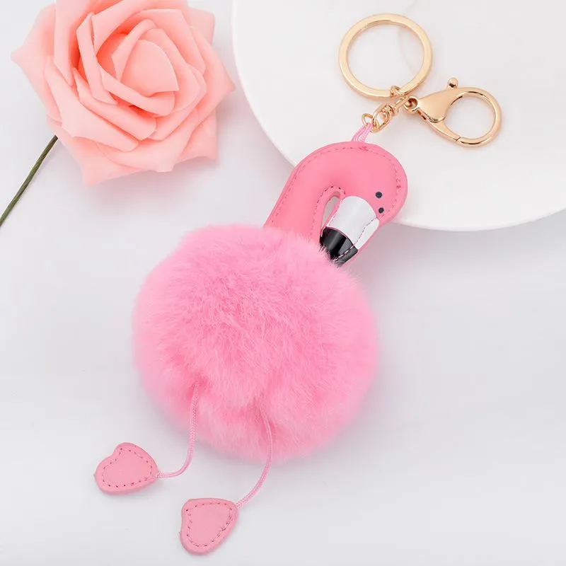 Llaveros Flamingo llavero llavero pájaros llavero pomo pompón portada cubierta mujer bolso charm pendant accesorios regalo chaveiro