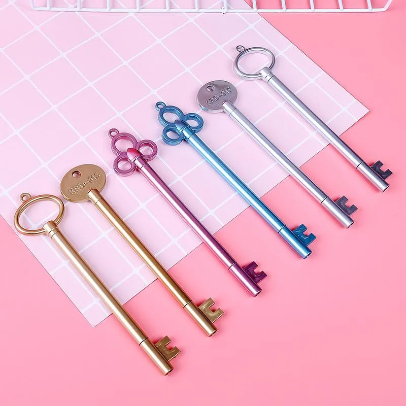 Gelpennor 6st Creative Retro Key Student Cartoon Cute Plastic Neutral Pen School Office Stationery Supplies