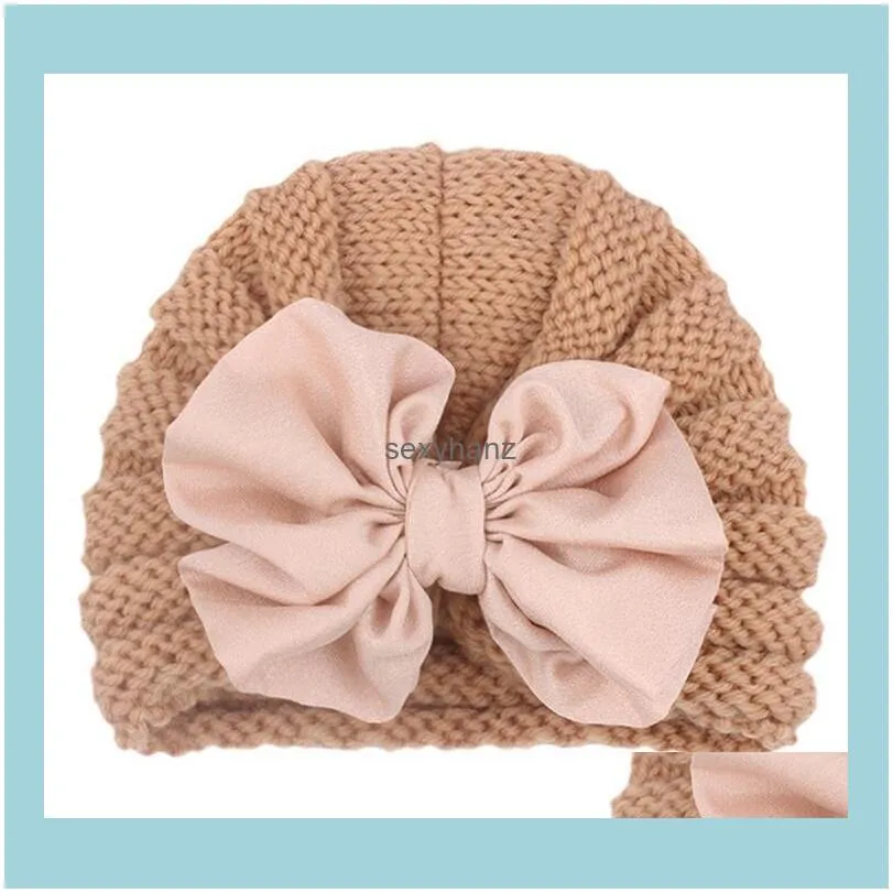 Baby Girls Boys Knot Ball Caps Spring Autumn Kids Knitting Wool Hats Infant Toddler Boutique Turban Elastic Beanie Caps Infant Baby