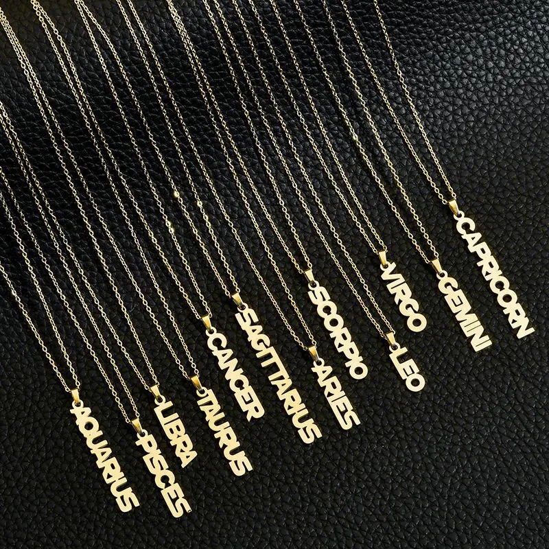 Gold Letter Zodiac Necklace Constellation Necklaces Custom Stainless Steel English Necklace Birthday Jewelry Gifts