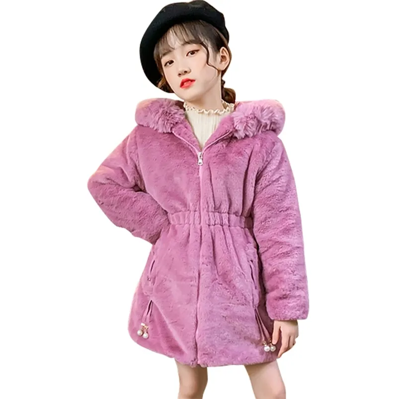 Girls Coat Outerwear Thick Warm Coats Solid Color Children's Jackets Winter Kids Clothes 6 8 10 12 14 210527