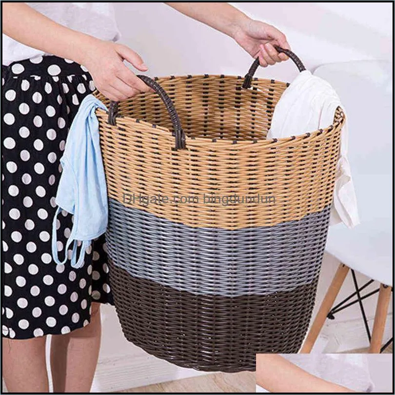 Laundry Organizer Basket Foldable Plastic Rattan Large Dirty Clothes Toy Fruit Storage Home Portable Sundries Bin 220209