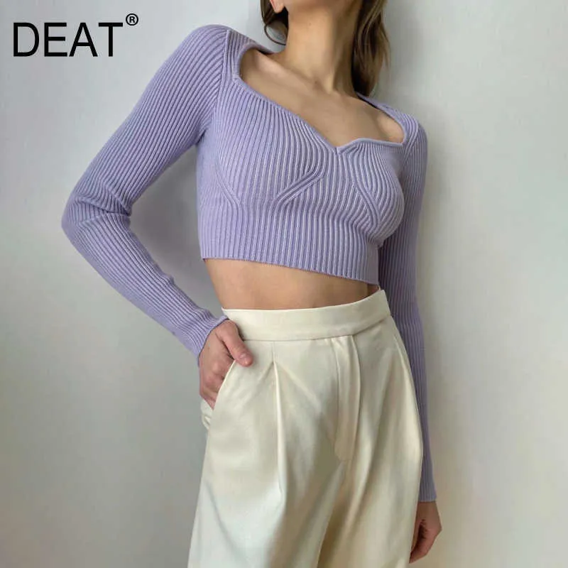 Deat Curta Quadrado Quadrado Turtleneck Fine Sweater Solta Fit com Deep-v Feminino Clivagem Moda 13U090 210527