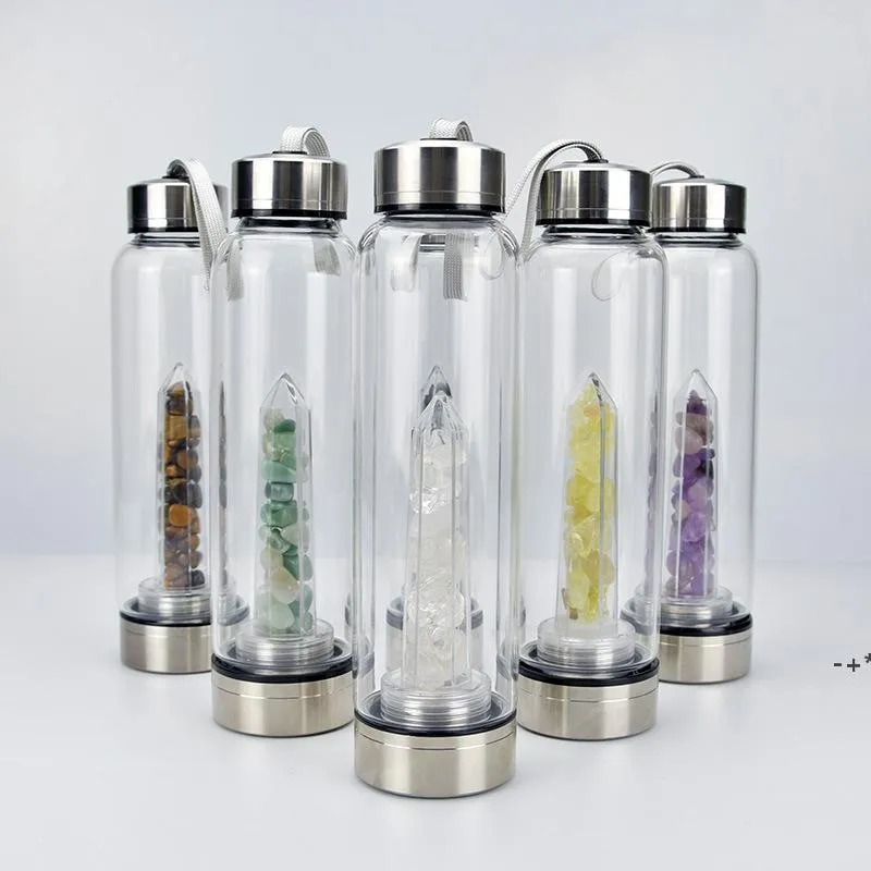 Natural Quartz Gem Glass Water Bottle Direct Drink Crystal Cup 8 stijlen Snel transporteren JJA9173