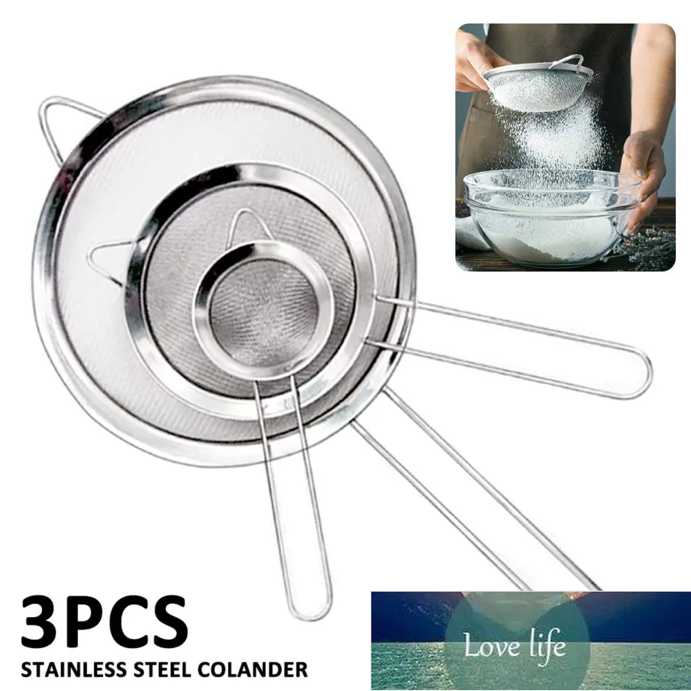 3Pcs Fine Mesh Strainer Stainless Steel Colander Sieve Sifter Kitchen Flour Filter Small Medium Large Metal Strainer Set