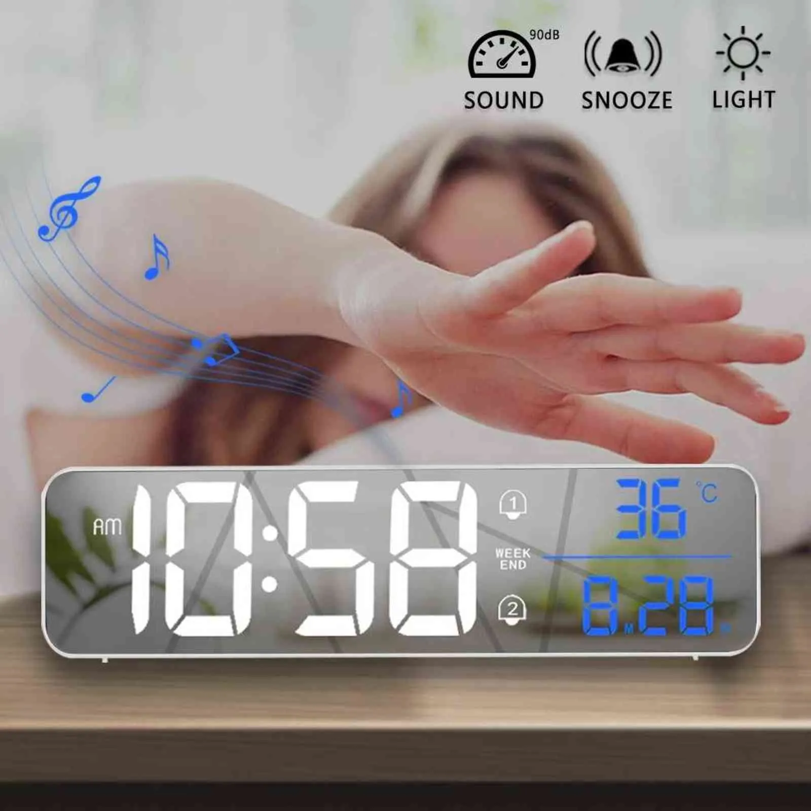 Musique LED numérique Wecker température affichage de données bureau montre-bracelet horloge maison décoration électronique montre 2000 mAh 211112