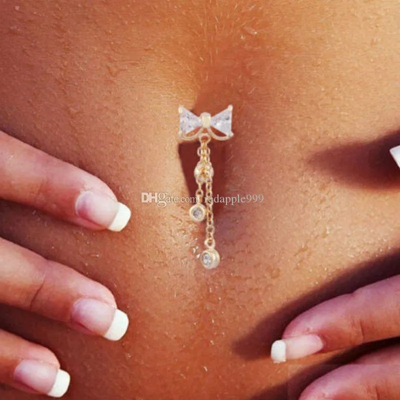 Europen bowknot shape zircon belly rings sexy piercing belly button rings body jewelry for women