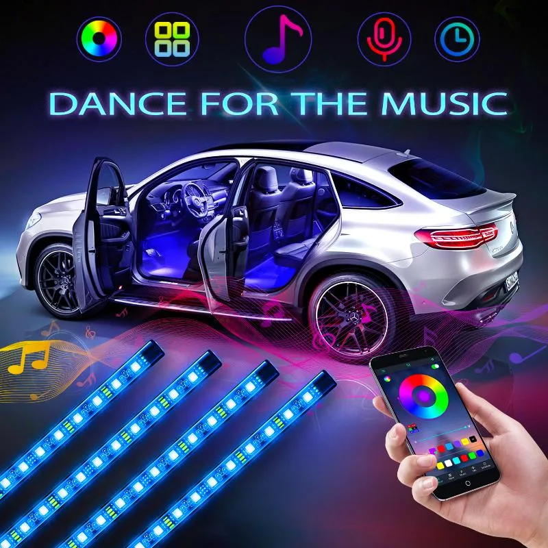 Strips Interior Car Lights RGB LED Strip Kit Strip Strip con Bluetooth App Controlled 5V Porta USB e atmosfera di sincronizzazione musicale