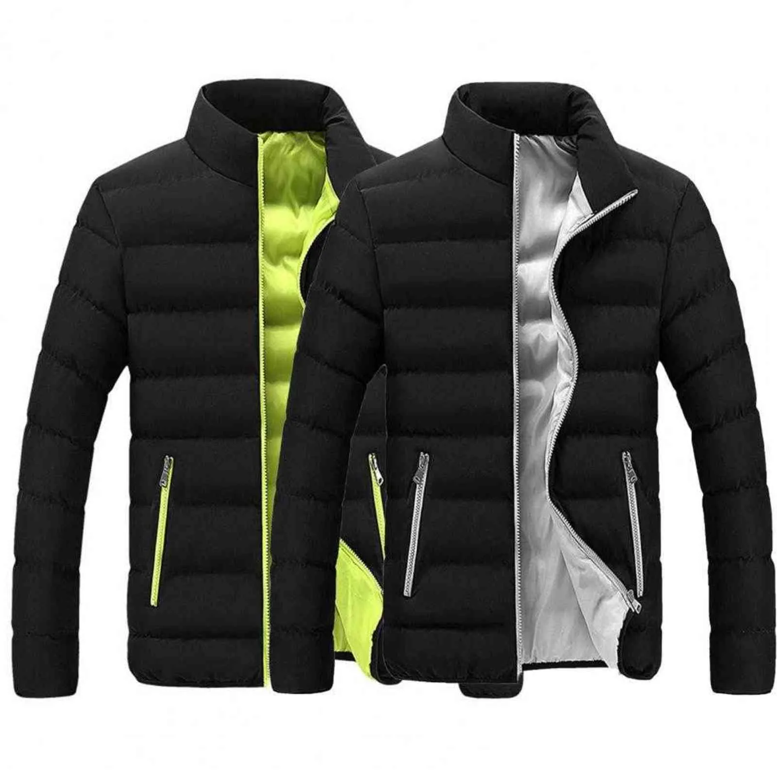 Winter Jacket Warm Zipper Closure Trendy Solid Color Stand Collar Puffer Jacket Male Windbreaker for Office G1108