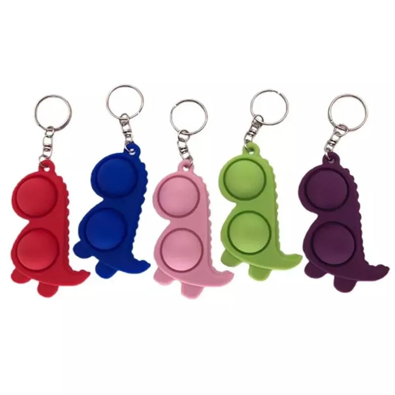 Simple Dimple Fidget Toys Petit Porte-clés Porte-clés Mini Soulageur De Pression Silicone Figet Anti-stress Drôle Jouet Sensoriel Dinasour Licorne Animal Pop It Push Bubble Cadeau