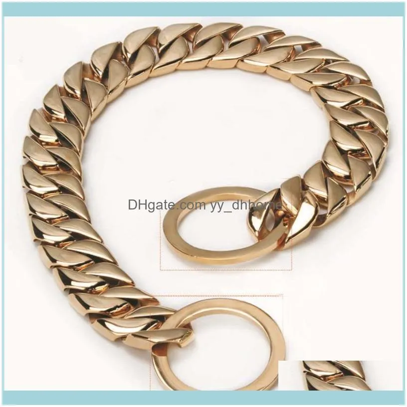 Chains Betty 15mm 12-32 Inch Gold Tone Curb Cuban Dog Collar Durable Link Choker Stainless Steel Chain Necklace