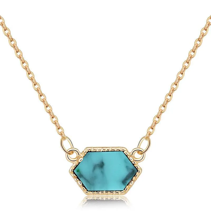 Collana con pendente in cristallo di pietra geometrica di alta qualità per gioielli da donna in resina argento placcatura in oro 10 colori